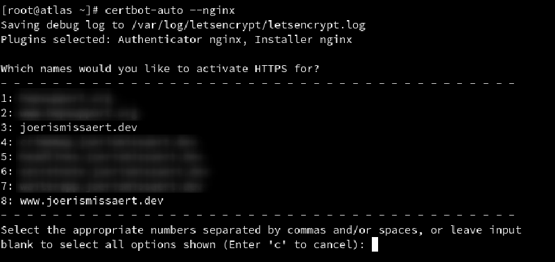 Certbot menu