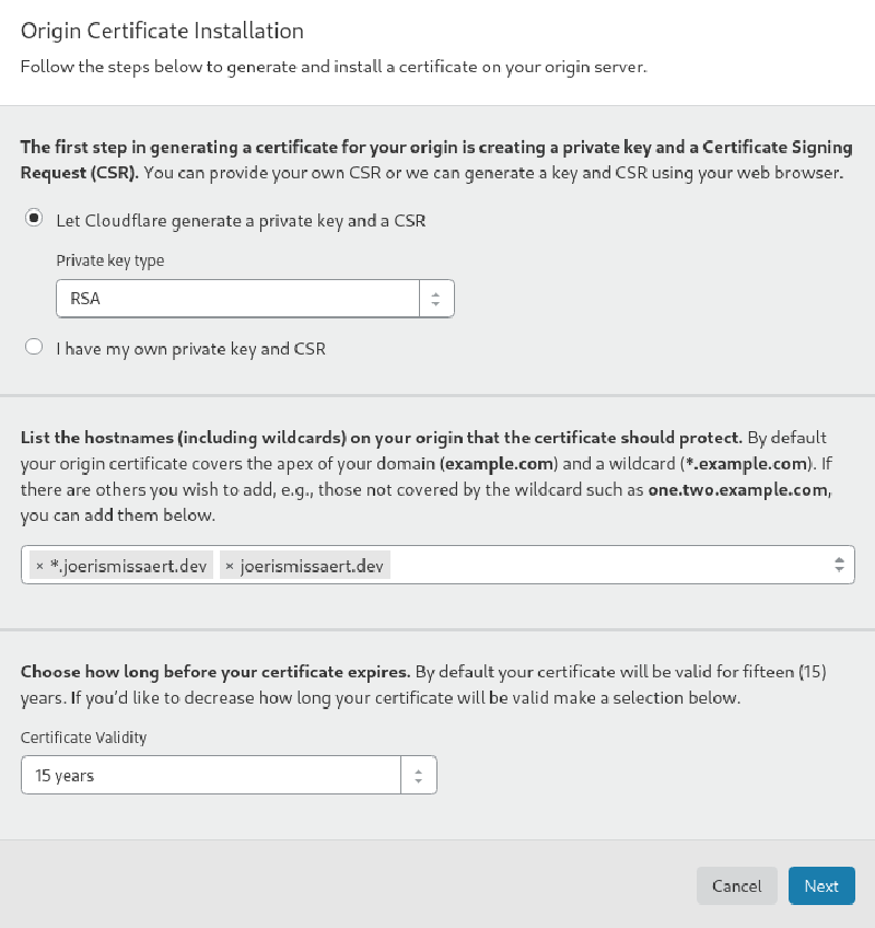 Create CloudFlare Origin Certificate