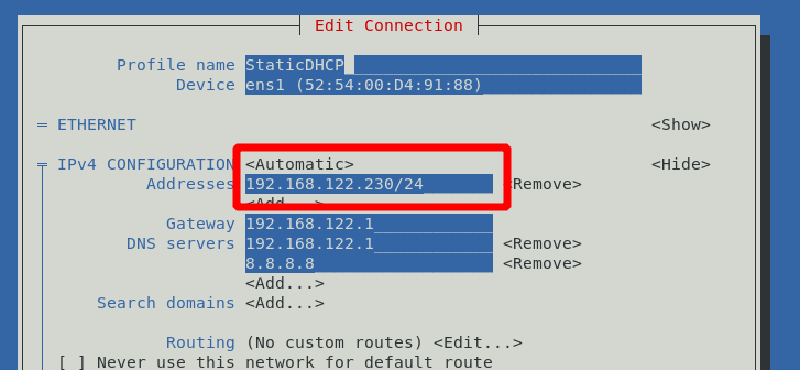 Static DHCP with nmtui